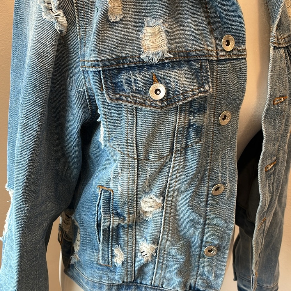 Ci Sono Distressed Denim Jacket Large - Picture 5 of 9